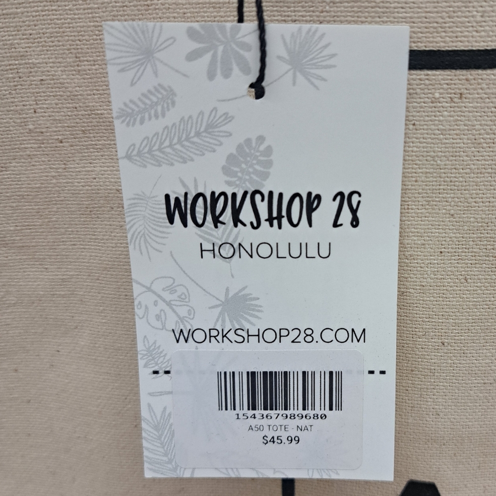 Workshop 28 No. 50 ALOHA Canvas Tote Bag, Cream/Black, Made In Hawai'i, NWOT - Picture 4 of 4